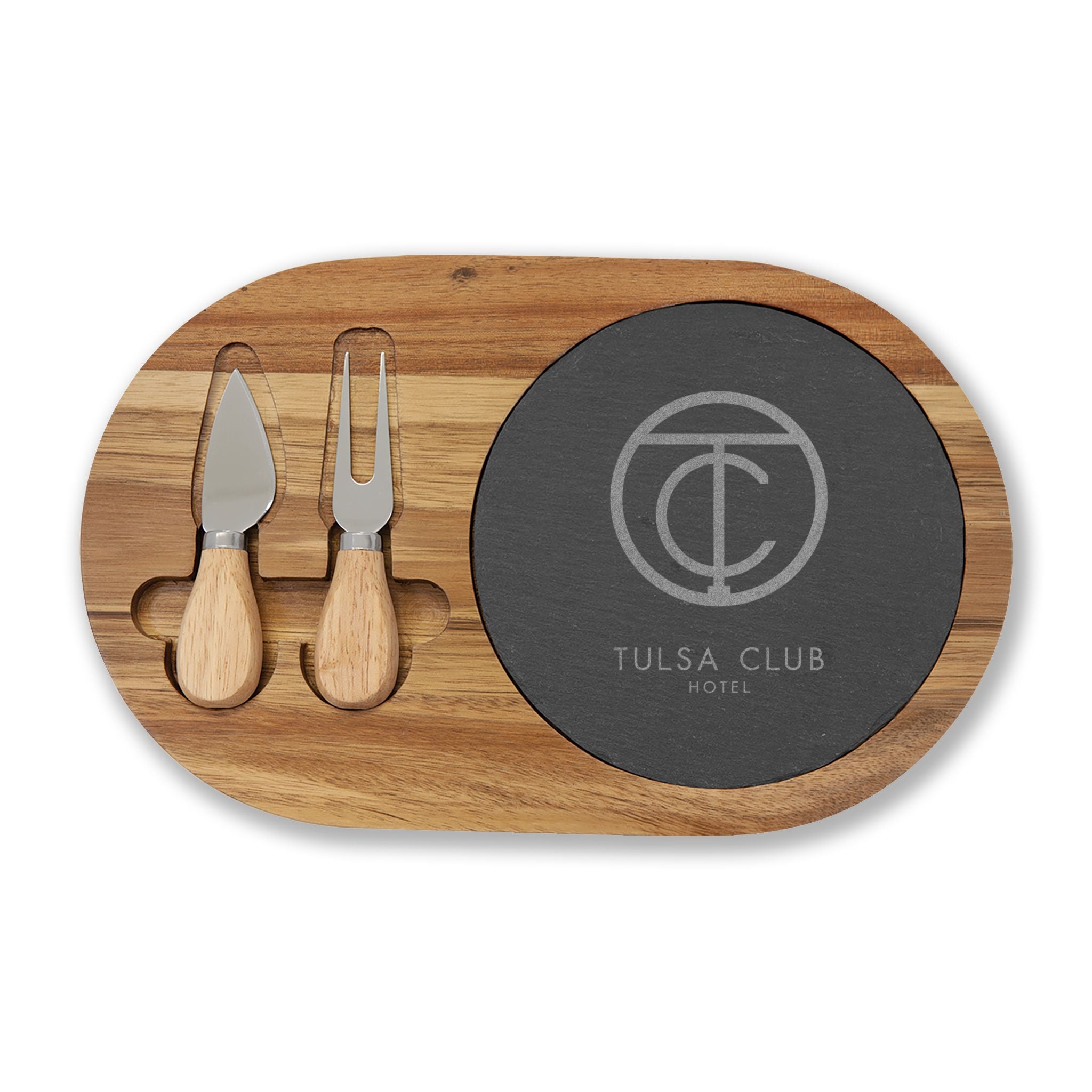 Tulsa Club Signature Engraved Acacia & Slate Charcuterie Board
