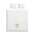 Duvet Cover Set — White Cotton Bed Set with Gold Circle Monogram (Tulsa Club)