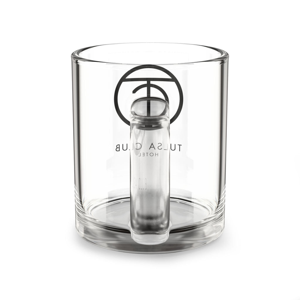 Tulsa Club Glass Mug — 10oz Clear Coffee & Tea Cup with Monogram Logo