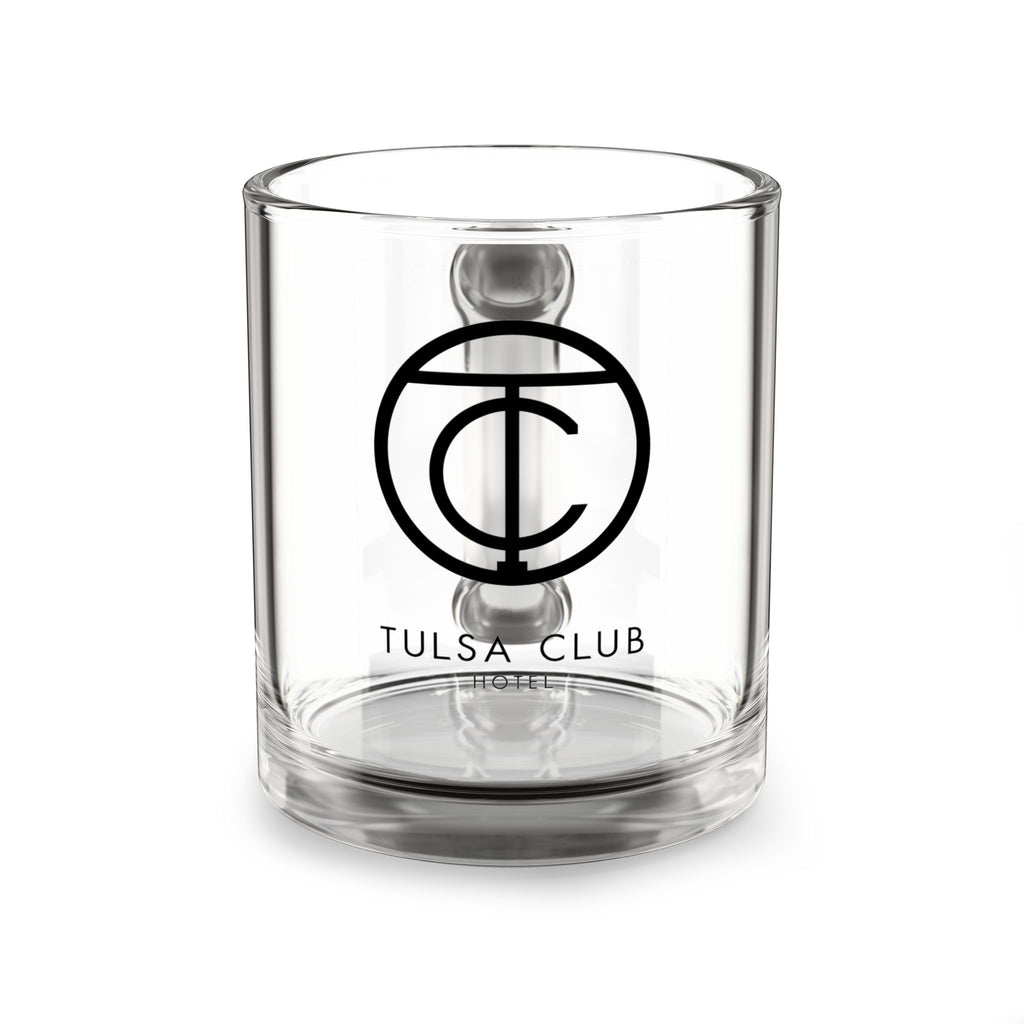 Tulsa Club Glass Mug — 10oz Clear Coffee & Tea Cup with Monogram Logo