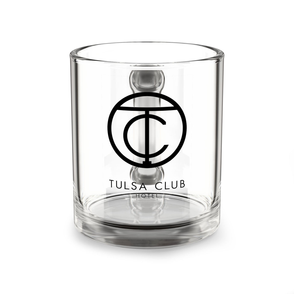 Tulsa Club Glass Mug — 10oz Clear Coffee & Tea Cup with Monogram Logo