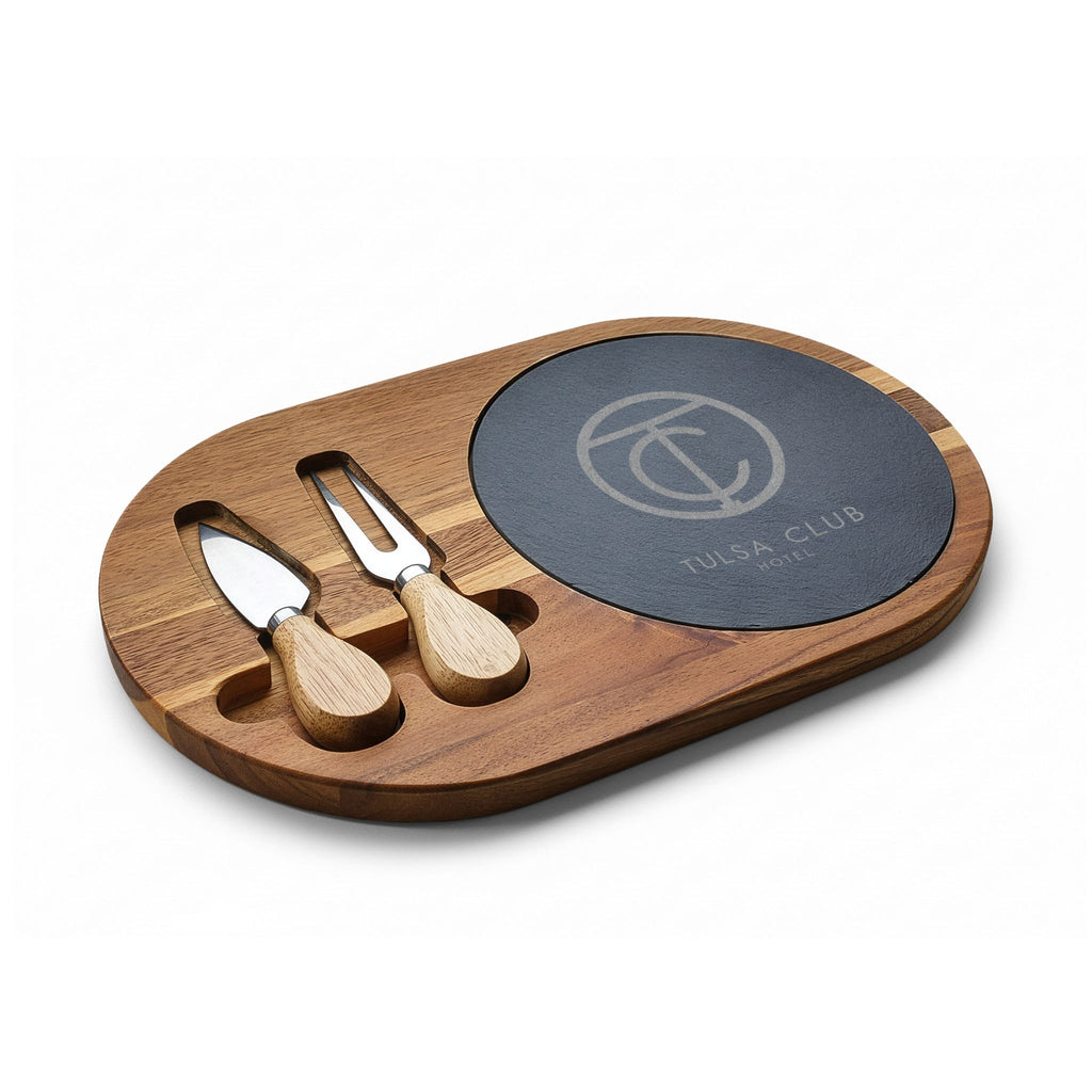 Tulsa Club Signature Engraved Acacia & Slate Charcuterie Board