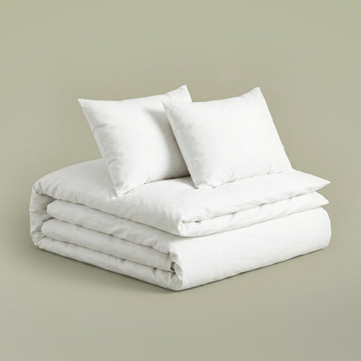 Duvet Cover Set — White Cotton Bed Set with Gold Circle Monogram (Tulsa Club)